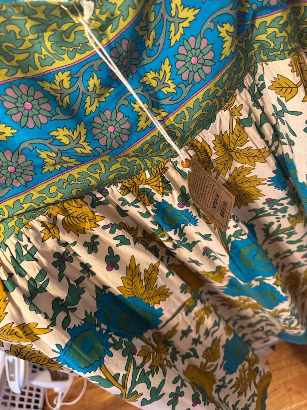 Natural Life Medium Blue, green, gold Floral Boho Sundress, New! - Picture 7 of 16